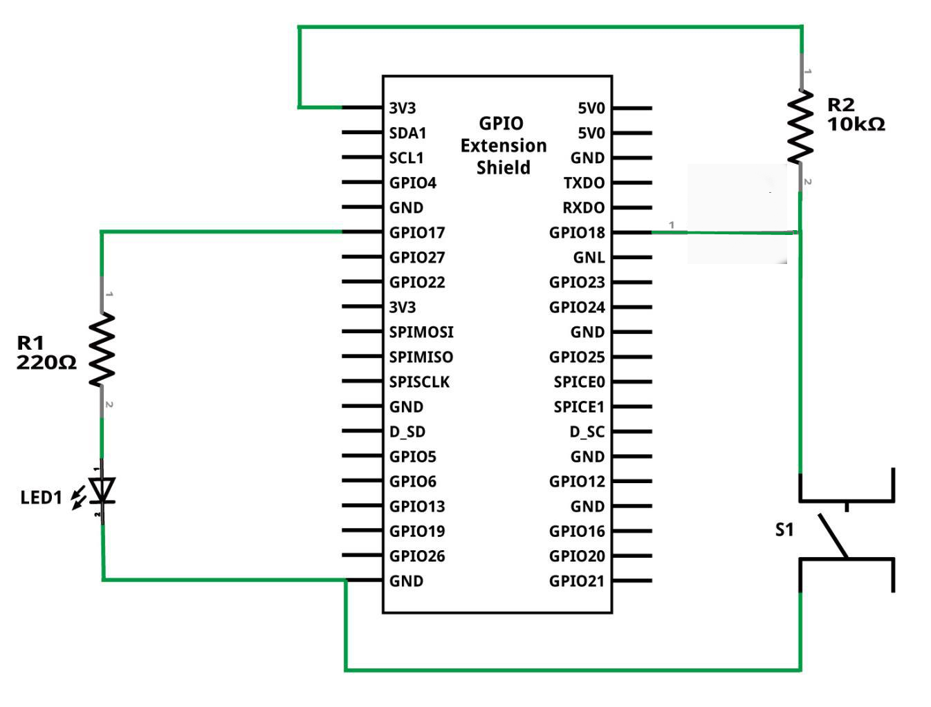 Схема подключения кнопки и светодиода